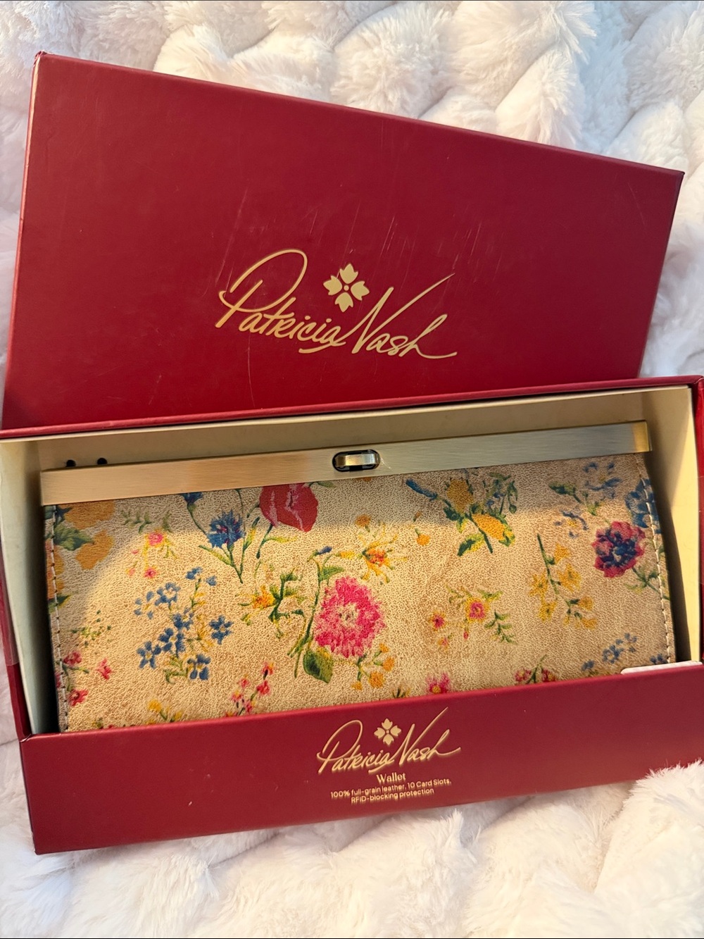 Patricia Nash Floral Frame Wallet - Cream with Pink & Blue Blooms